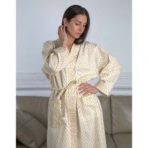 Cotton Kimono Gown in Ochre by Biggie Best
